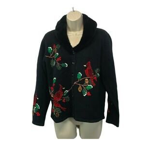 Tiara International Womens Cardigan Sweater Cardinals Fur Collar Medium